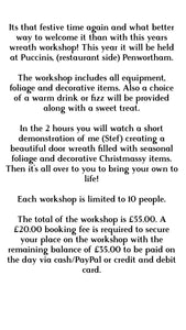 THURSDAY 30TH NOV 6-8PM WINTER WREATH WORKSHOP BOOKING FEE ONLY